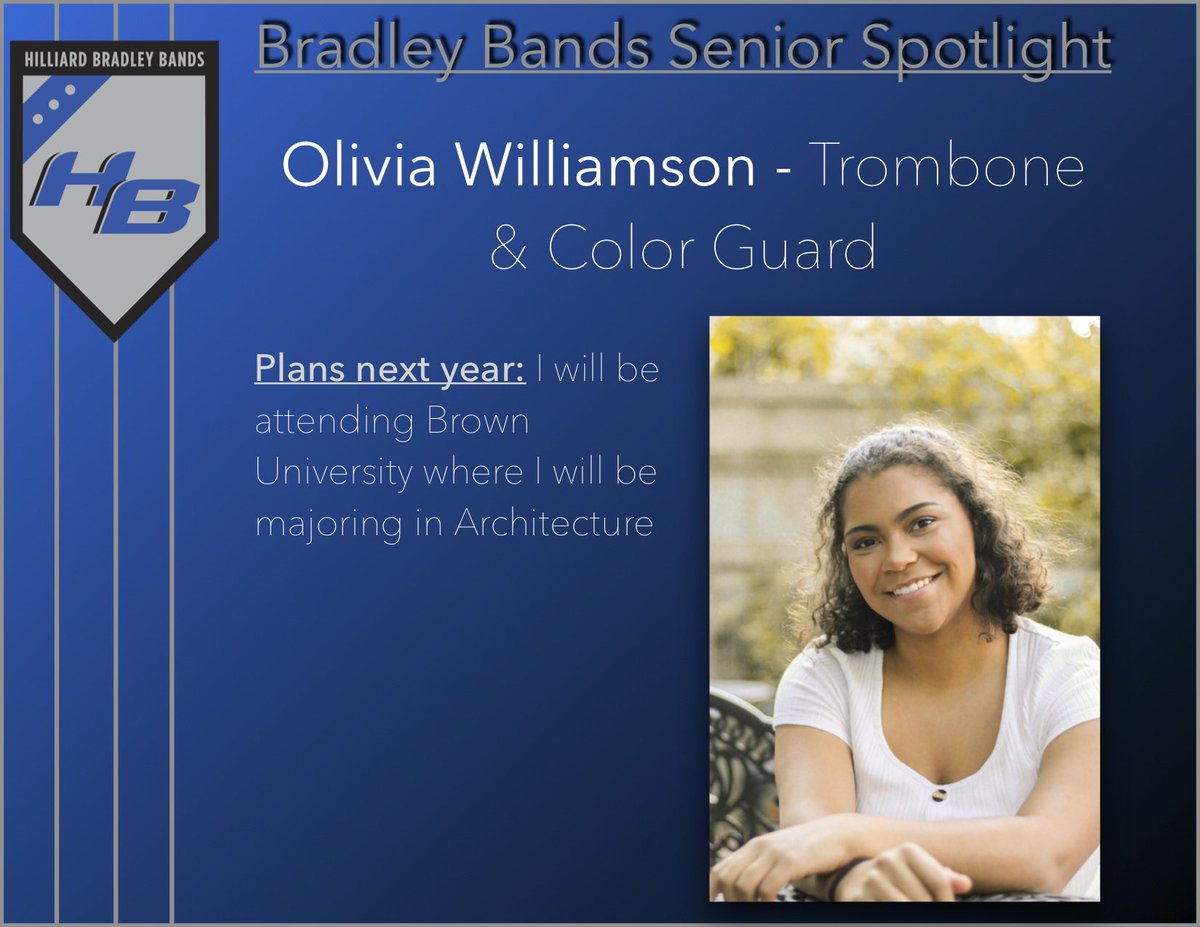 BradleyBands's tweet photo. Over the next few weeks, we will recognize our senior band members. This class has made some WONDERFUL music and even better memories over the last 4 years, and we will miss them greatly. Next up - Olivia Williamson! https://t.co/1yqJvEhBl8