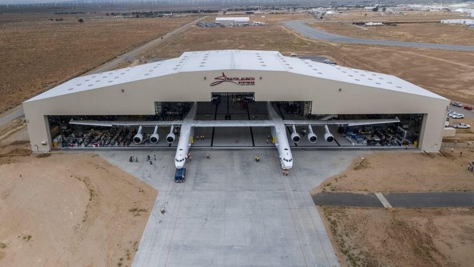 1. Stratolaunch - The world's largest planeThis aircraft has a wingspan longer than a football field. It's got 6 engines, 28 wheels and will be used to transport rockets carrying satellites into the Earth's upper atmosphere.