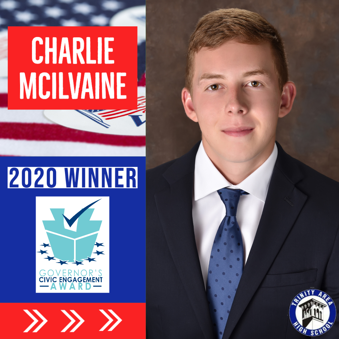 Congrats to <a href="/THS_TLC/">Trinity Leadership Committee | Students in Action</a>'s Charlie McIlvaine! He is a 2020 PA Governor's Civic Engagement Award winner for his dedication to working the election polls &amp; voter registration drives. He's the 2nd consecutive <a href="/thstrinitypride/">Trinity High School</a> student to win this award. <a href="/ths_and/">THS Speech and Debate</a> <a href="/heyMrMo/">Mark Manibo</a> <a href="/TrinityAreaSD/">Trinity Area School District</a>