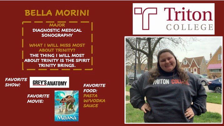 trinSoftball's tweet photo. Last but most definitely not least! Senior Bella Morini our wonderful softball manager for the last 4 years. She will be continuing her education at Triton College! We will miss you so much! Thank you for everything you did for the team! Best of luck Bella! https://t.co/zt5OycMeVn