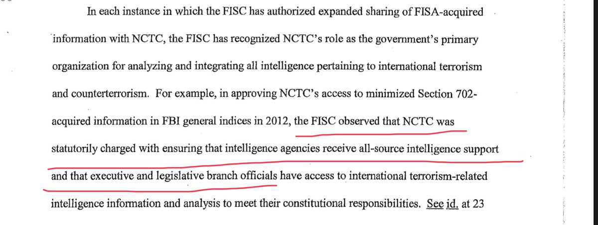 NCTC allowed access to raw info in 2012 to better brief executive and legislative branch executives as well as share data across IC in more timely fashion. And no issues found through NCTC up til the change.