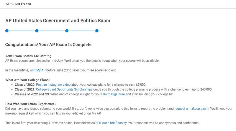 The College Board On Twitter Watch For The End Screen After Your Ap Exam Is Over If Your Answers Are Submitted Successfully You Ll See This Screen With The Message Congratulations Your Ap