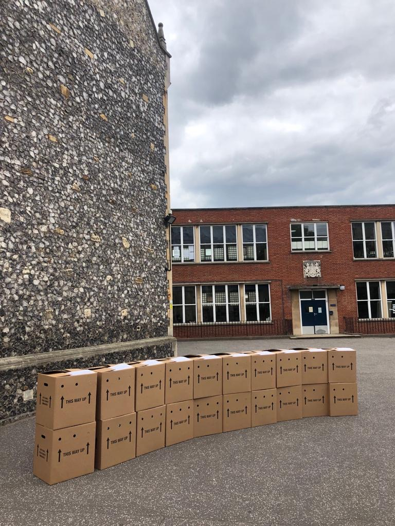 NorwichSchool's tweet image. Yesterday marked the last and biggest day yet in production of the PPE face shields produced by our team at Norwich School, with 1,000 boxed up and ready to go. 

In total, more than 8,820 shields were made and sent to around 90 locations across Norfolk and further afield.