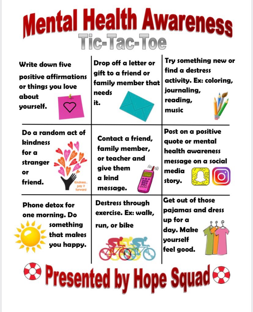 tvhopesquad's tweet photo. For a chance to win a $25 gift card, hope squad challenges you to complete one line (down,across, or diagonal) of this mental health awareness tic-tac-toe board! https://t.co/Z2KjoSISBn