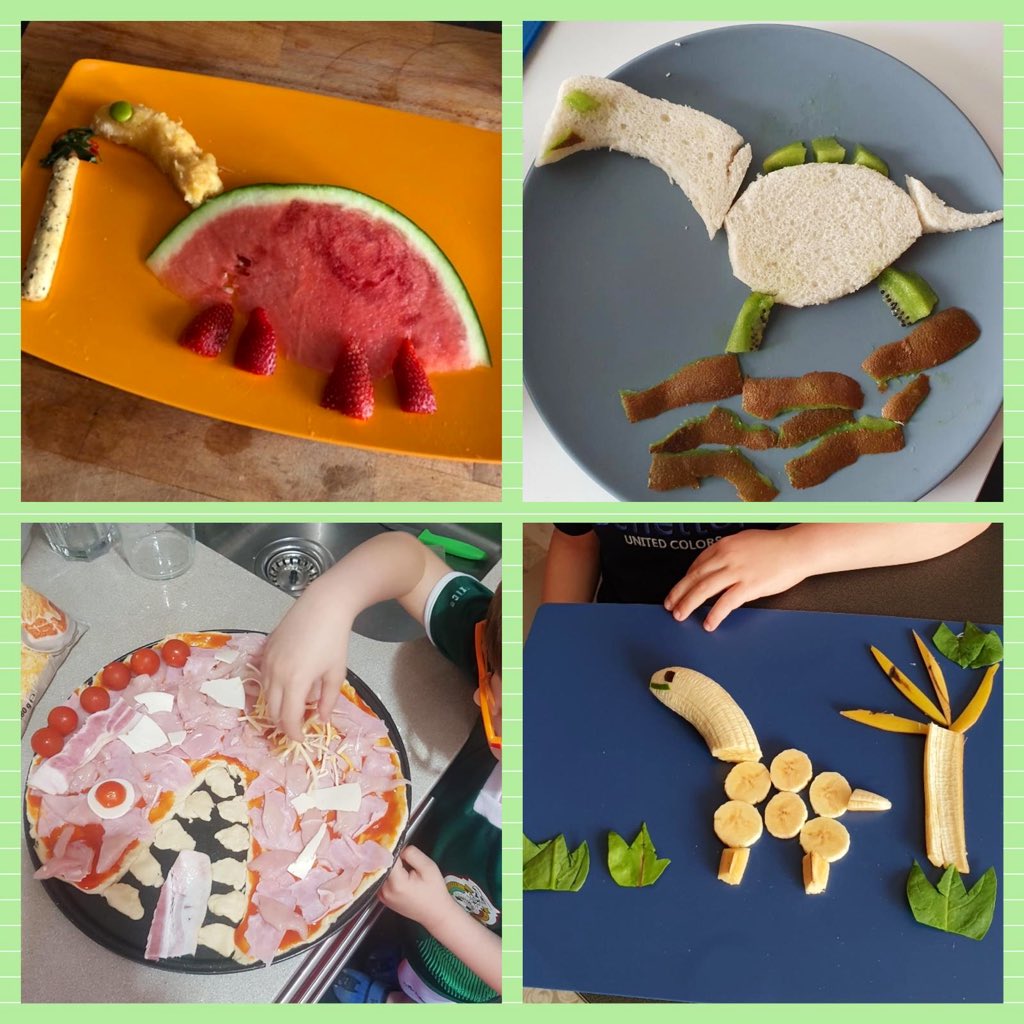 codemagijon's tweet photo. El alumnado de 2º de Infantil @codemagijon estimula su creatividad diseñando dinosaurios con alimentos #ProyectoSalud https://t.co/OmNSJHk54F