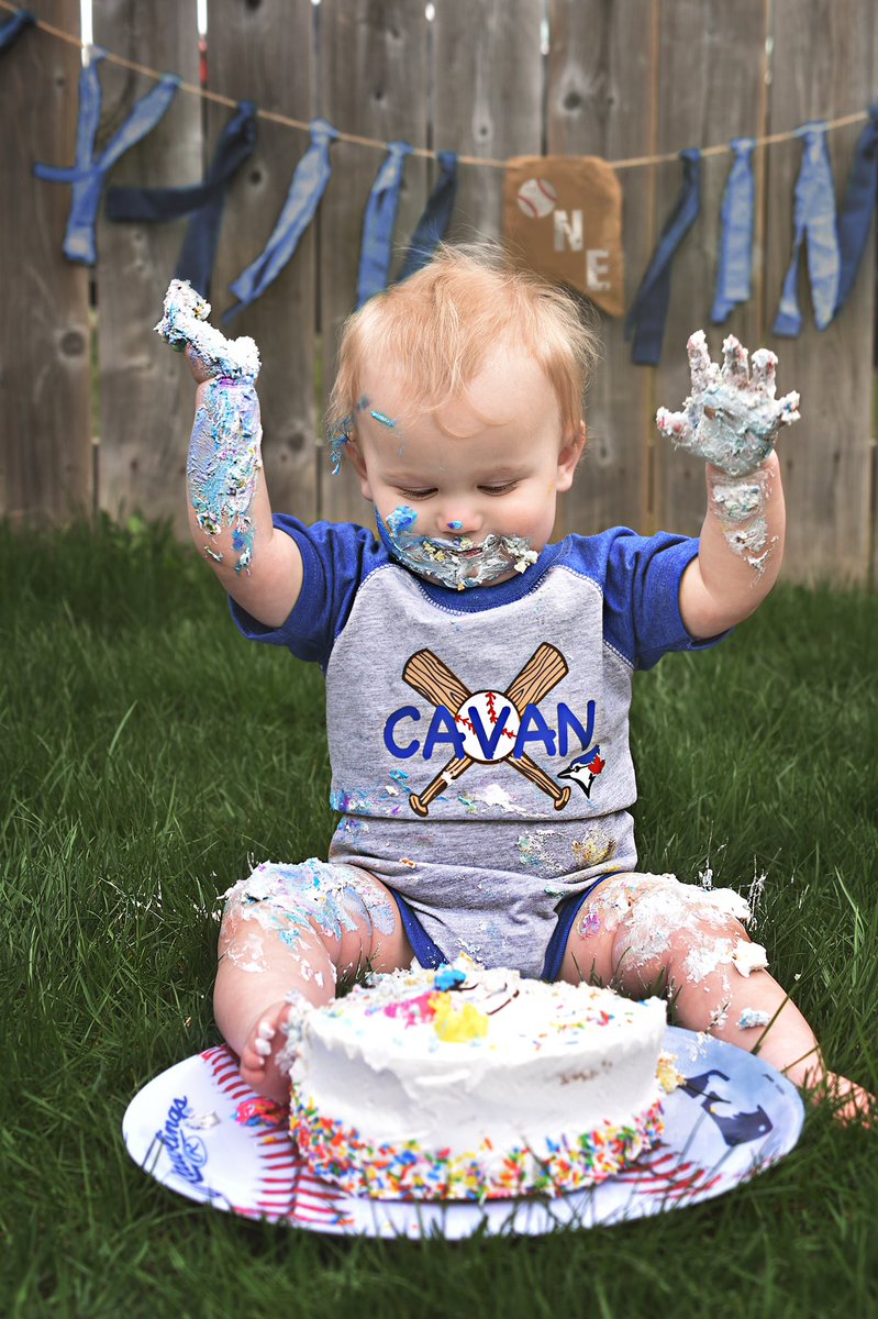 Happy birthday to our Cavan!! We’re supposed to be getting ready to go to his first Jays game and get his namesakes bobble head but a cake smash will have to do! <a href="/BlueJays/">Toronto Blue Jays</a> @doinitBIGgio23