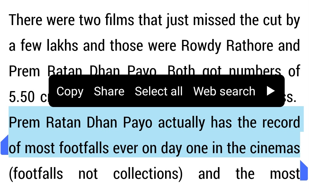 Salman khan starrer  #PremRatanDhanPayo has the record of most footfalls ever on opening day.It did 40cr in 2015 & in year 2020 its adjusted nett of opening day standsIn the range of 60 - 65cr