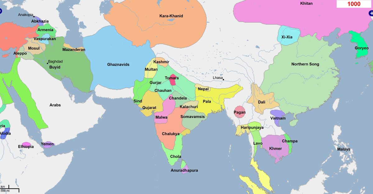 1000 ADAnother history-altering era. Ghaznavid Empire arises in Afghanistan and looks East of Indus. Qaramtiya sect of Sindh and Multan will soon become history. Abbasids lose all power. Persian and Turkish fortunes soar. 11/24