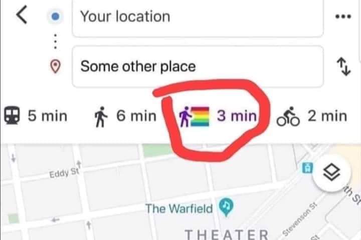 Según google maps, ser trolo te hace más rápido