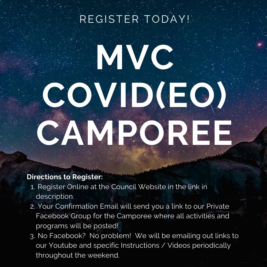 MVCBSA141's tweet photo. Directions for this weekend's camporee registration!
1. Register at: https://t.co/nP3x7IxqBc
2. Your confirmation email will have a direct link to our Private Facebook Group for the Camporee, where all programs, activities and videos will be posted!
3. Have fun! https://t.co/4CRGlLH3L4