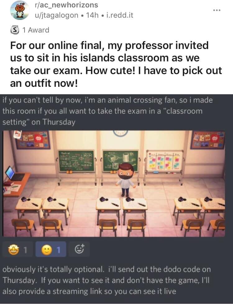 jimmypoopins's tweet image. I made an Animal Crossing classroom for my students to take their online exam in, since they couldn’t take it in person