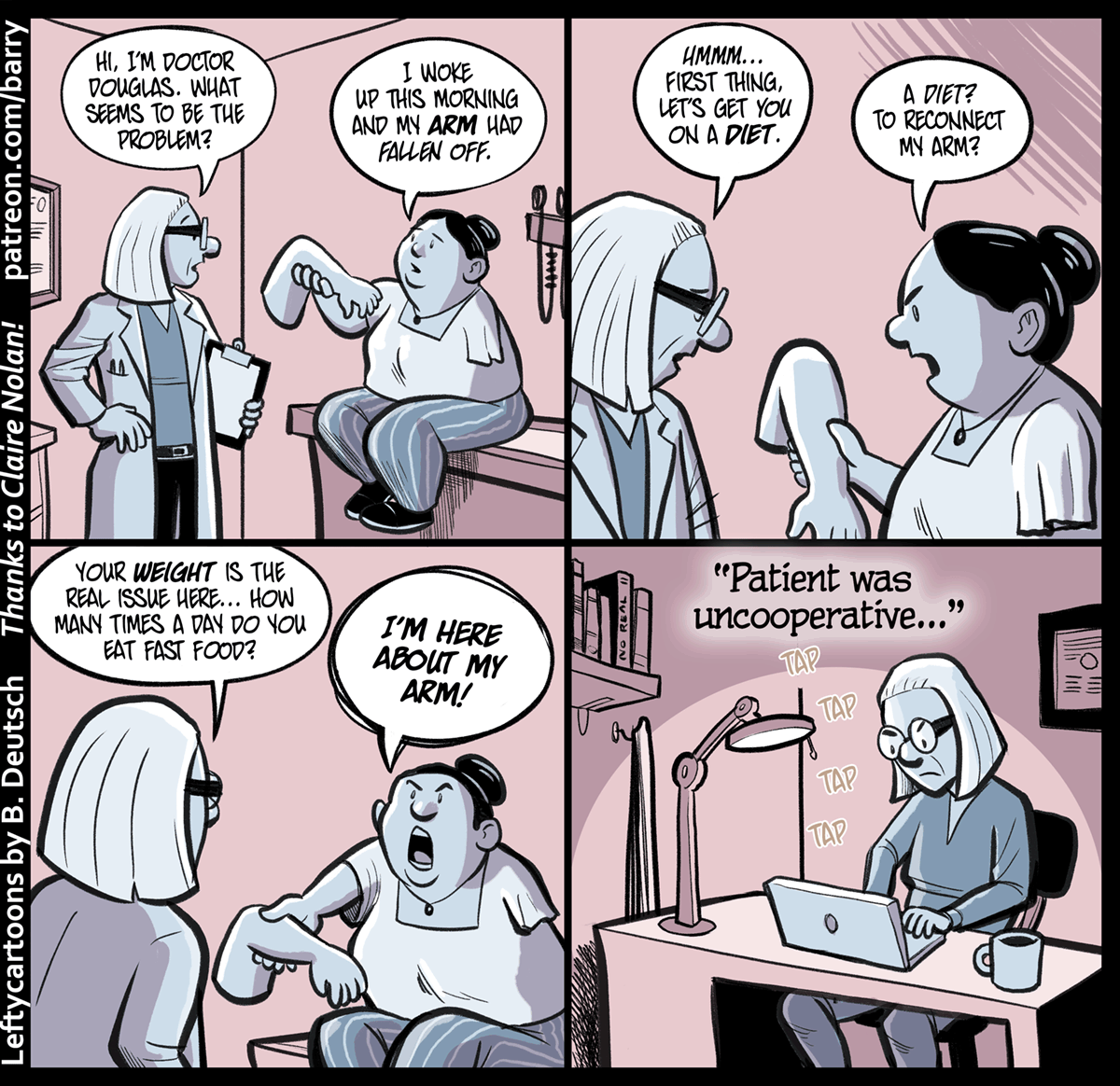 A thread of Fat Acceptance cartoons! Doctors and Fat PatientsTranscript:  https://www.patreon.com/posts/doctors-and-fat-22257157Like the cartoons? Support them by retweeting, or by pledging a buck or two at  http://patreon.com/barry .  #FatAcceptance  #PoliCartoon