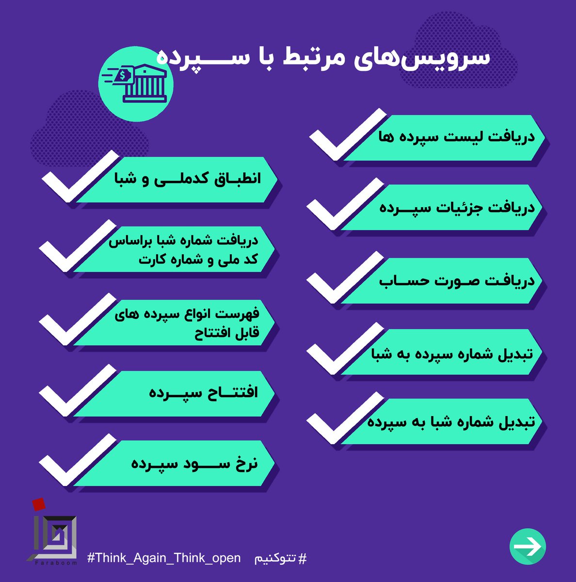 FaraboomHub's tweet photo. #سرویس‌های حوزه #بانکداری_باز #پلتفرم #بوم
#سرویس_های_مبتنی_بر_حساب

#فرابوم
#بانکداری_باز
#تتوکنیم
#think_again_think_open
#tato
#faraboom https://t.co/Lh3tOI8Y0z