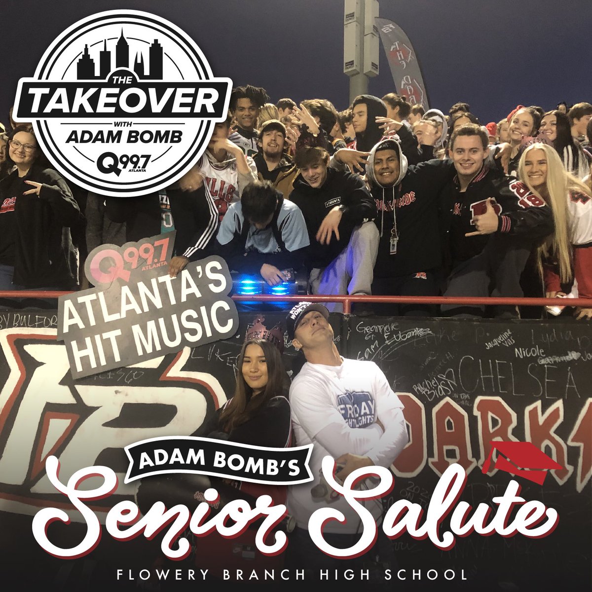 Q997Atlanta's tweet photo. How bout an #AdamBombSeniorSalute to @FBHSFalcons &amp; @fb_darkside #Classof2020! Love the vibe you always had &amp; congrats on everything! 

- @adambombshow @FootballBranch @FBHSBands @FBHSstudentserv https://t.co/LVcrStwm7W