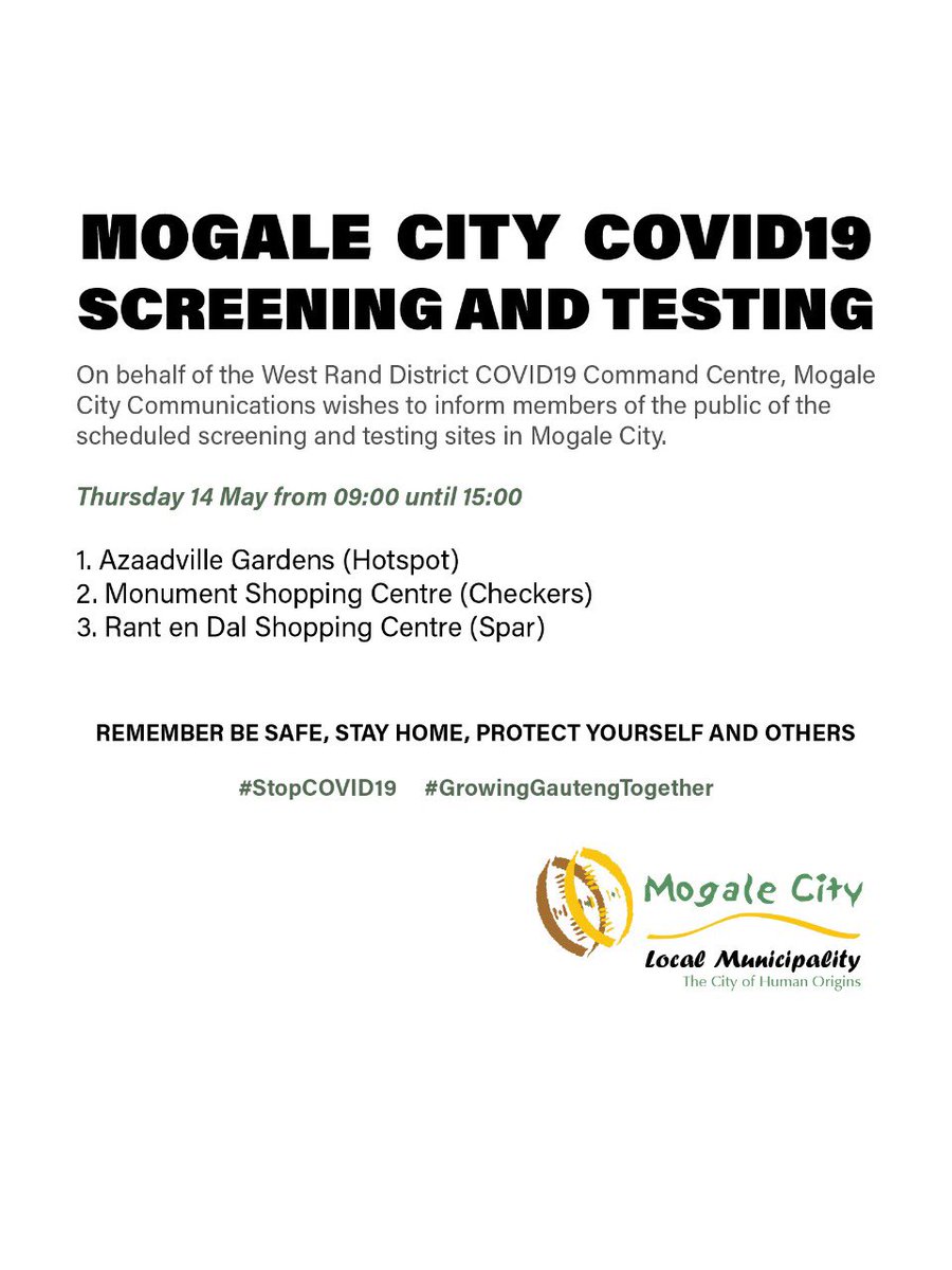 GDCoGTA's tweet image. #GautengCOVID19 #TestingTestingTesting @GautengHealth @HealtheNews @HealthZA @KrugersdorpNews @West_SideFM @MogaleCityIDP @MogaleCityTouri