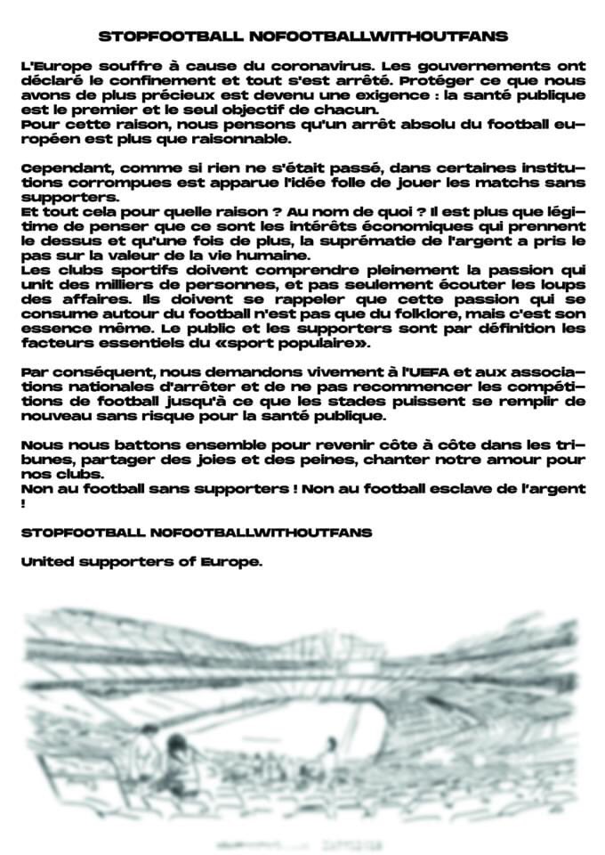 bruxhell's tweet photo. La Mauves Army 2003 est signataire d’un communiqué européen, regroupant + de 350 groupes de supporters. Ceux-ci appellent à ne pas reprendre le football tant que la situation sanitaire est celle qu’elle est #STOPFOOTBALL #nofootballwithoutfans https://t.co/IS7cLVjU32