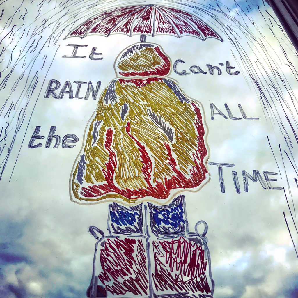 This week’s #WindowDrawing is kind of how we’re all feeling at the moment. It sucks with all this madness going on, but we’ll get through it, we’ll see family, we’ll see friends and to quote one of my Dad’s favourite films ‘It can’t rain all the time’. 💙
#PoscaPens #LockdownArt