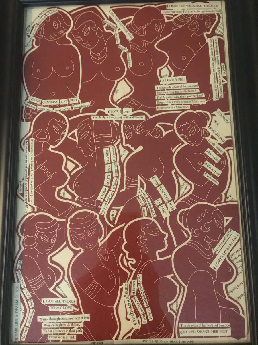 BVerdel's tweet photo. I actually finished a piece of art! I’m so excited to hang it on my wall. 😊 All the pictures and poetry come from “India Love Poems” by Tambimutta. I picked up this beautiful book in CA and just knew I had to buy another copy to collage with! https://t.co/4FhPsdaw1u