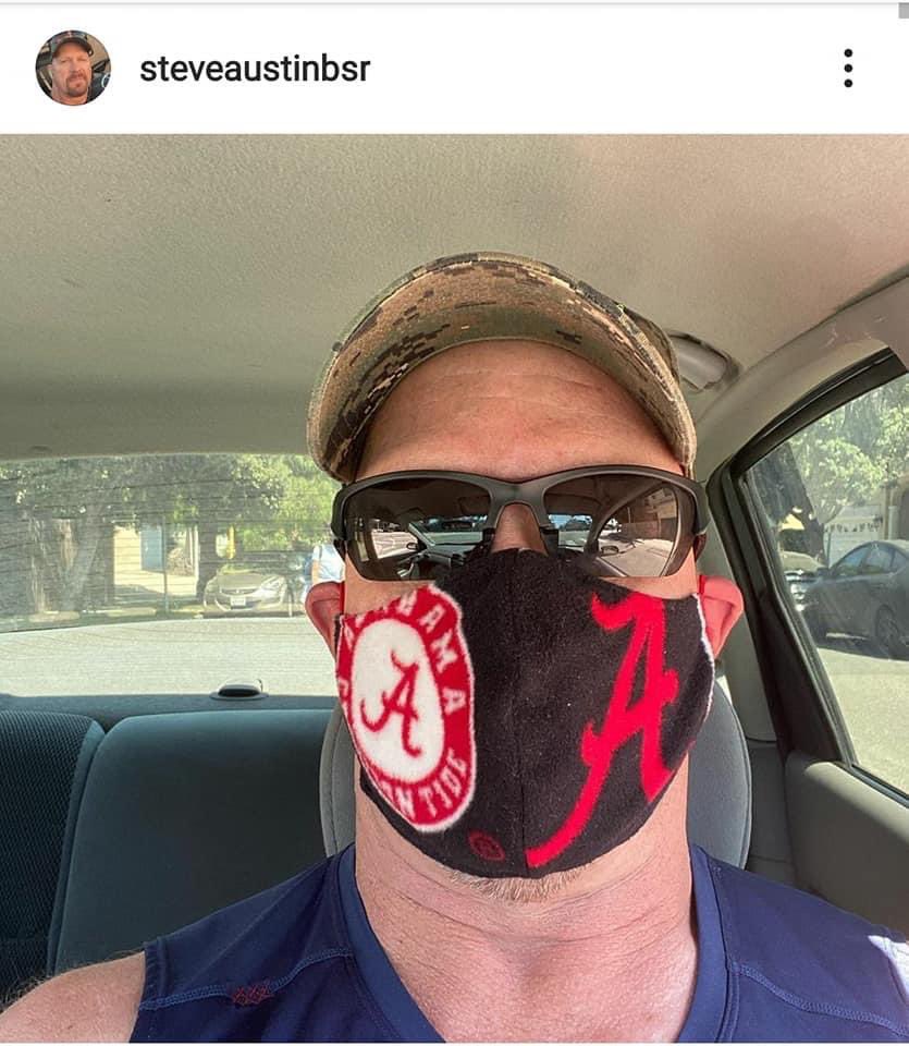arikcannon's tweet image. There are people talking shit to @steveaustinBSR, because he chooses to wear a mask in public.

😳🤦🏻‍♂️😂

That’s it, that’s the tweet.
