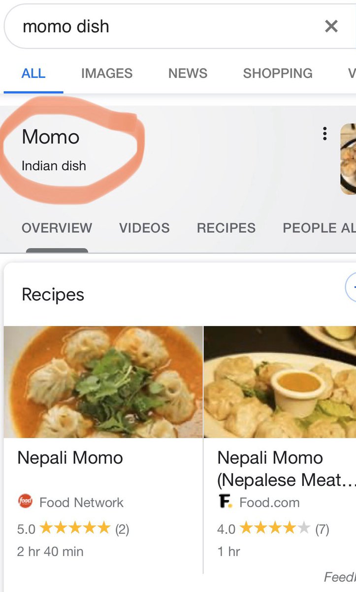 In a particularly sensitive week for Nepalisovereignty, i discovered  #MoMo  is listed as “Indian”  @Google — please FIX it!Even if there is an Indian ‘meat-in-dough-wrap’ dish, “MoMo” as it exists is  #Nepali (as ShaPhaley is Tibetan, Ravioli Italian, Samosa Indian).