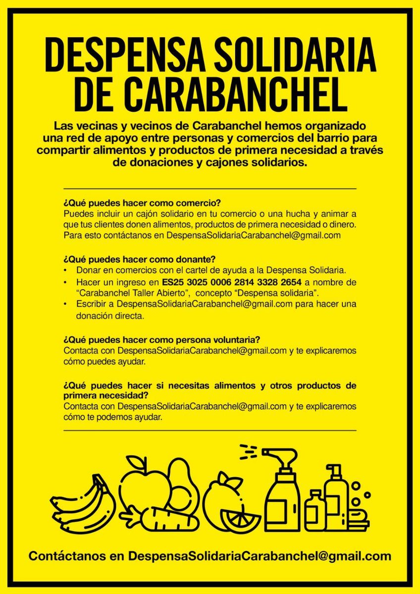 EKO_Carabanchel's tweet photo. 🏘Así se organizan lxs vecinxs d #Carabanchel una red d apoyo entre personas y comercios locales del barrio para compartir alimentos, productos d higiene (personal y del hogar), solidaridad y apoyo mutuo💛

🍒Despensa solidaria🍒
📌 https://t.co/Ip4VQEBNJZ
Autogestión y lucha✊🏽 https://t.co/WYwGZenxXH