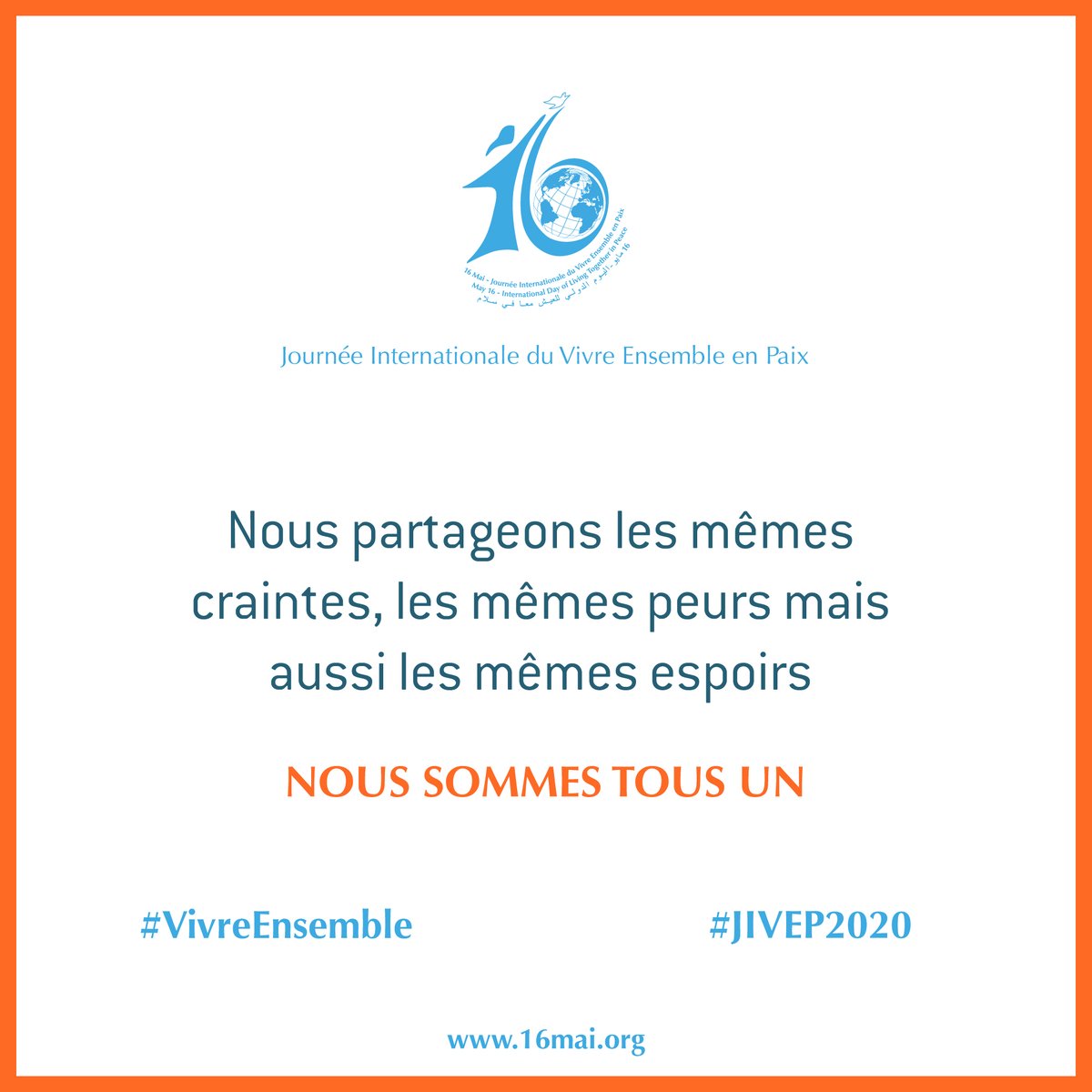 Parce que "Nous sommes tous un"

#VivreEnsemble #JIVEP2020 #Paix #COVID19 #LeTempsEstVenu  #Deconfinement
