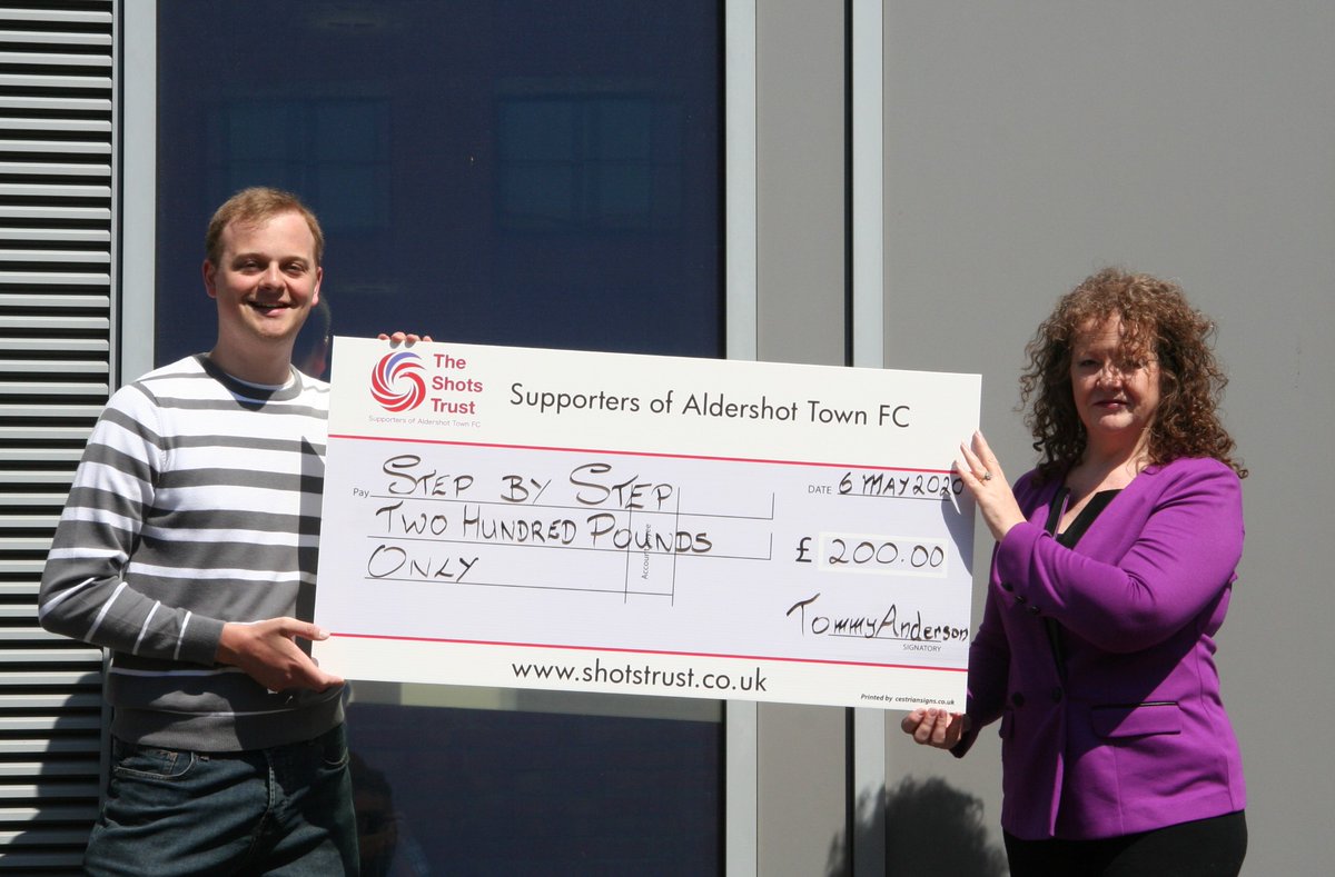 TheShotsTrust's tweet photo. The Shots Trust Board were delighted to hand a £200 donation to local charity @stepbystep1989  this week. This money was raised from the very successful Cash for Shots scheme.

We will shortly be asking members to vote on the next charity recipient; watch out for the email! https://t.co/7LcQw9a0AP