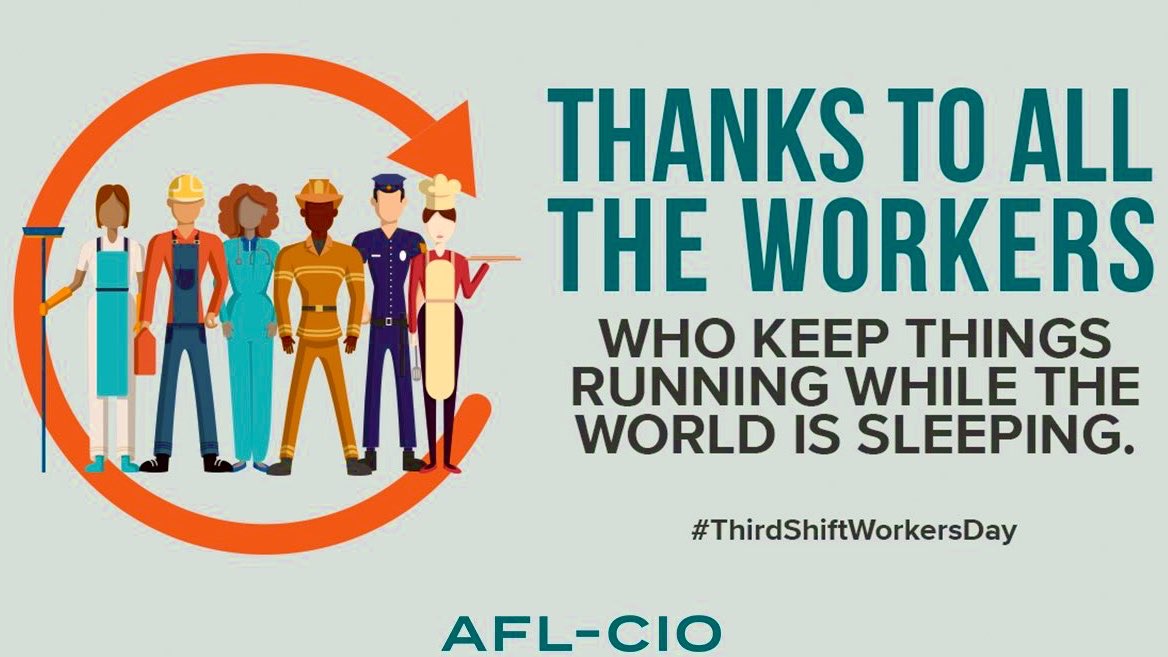 Join us in celebrating

National Third Shift Workers Day!

Thank you for all you do.

#1u #UnionStrong @AFLCIO #ThirdShiftWorkersDay