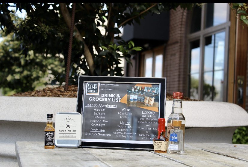 SoHoSocialAL's tweet photo. Our patio is open for business but if you’re not ready to join us for dine in don’t forget we have cocktail kits to go with dinner tonight! #besocial #WednesdayThoughts #bhamdrinks #cocktailstogo https://t.co/7gnnzgynzo