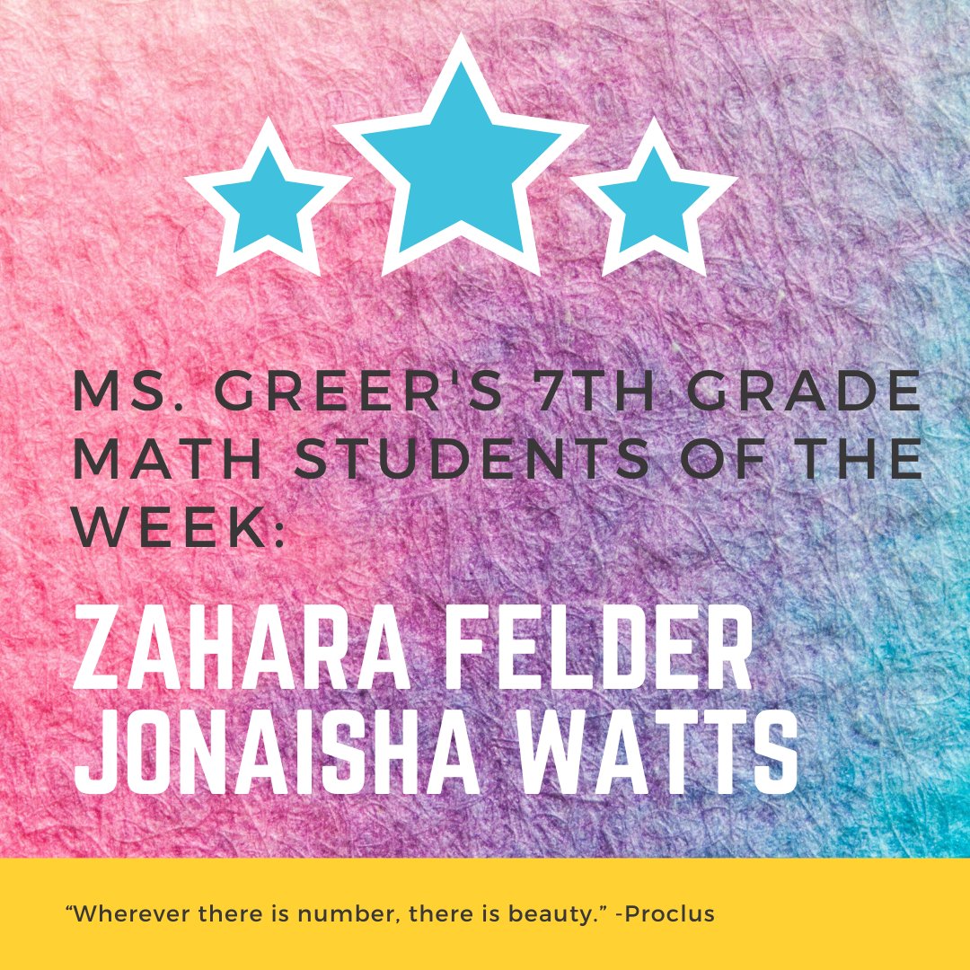 SimmonsPinckney's tweet photo. Ms. Greer has a few Star Students this week! Trevon Washington in 8th Grade and Zahara Felder and Jonaisha Watts in 7th Grade. Keep going Panthers! You're almost to this year's finish line! #elearning #pantherpride #spmstudentsuccess #spmstrong #thisisccsd https://t.co/XQcW2MUUIM