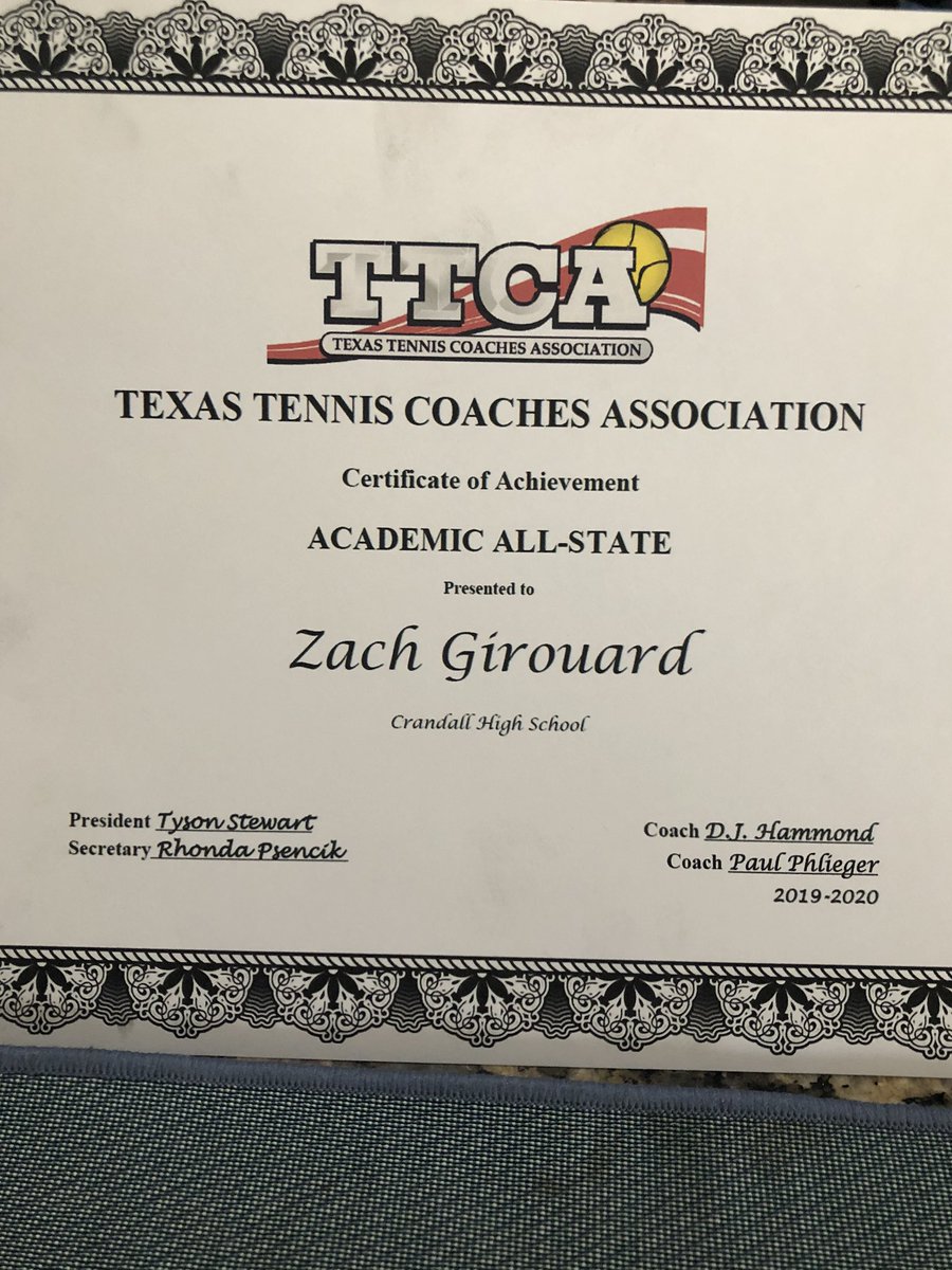girouard_dana's tweet photo. Coach Hammond &amp; Coach Phlieger just surprised Zack with a visit. He earned Academic All-State honors from TTCA. Thanks to you both  &amp; Coach Dunlap for all your support and encouragement the last 4 years. Congrats !!🎾🎓 @OfficialCISD @CrandallHS https://t.co/jGnW2fXo9J