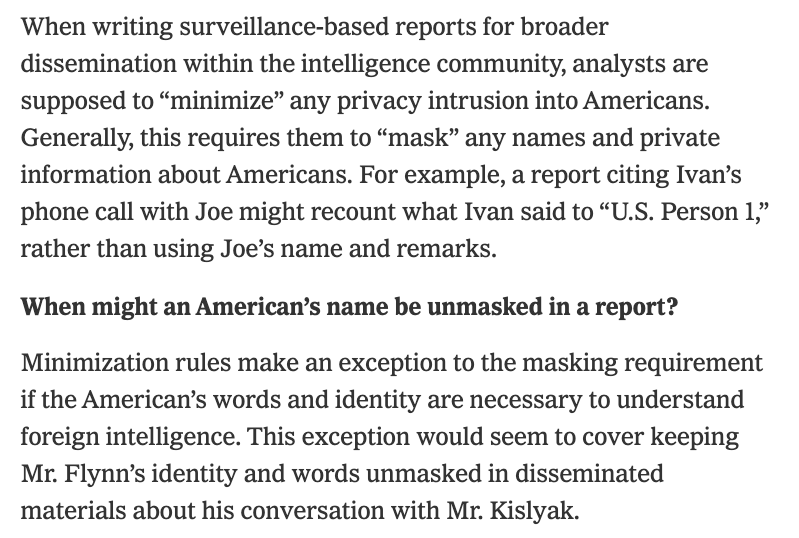 Under US surveillance rules, unmasking an American's identity in a report derived from foreign-intelligence surveillance is routine when necessary to understand (e.g., who was the Russian ambassador talking to?). The NSA did so 10,000 times last year, nearly 17,000 times in 2018.