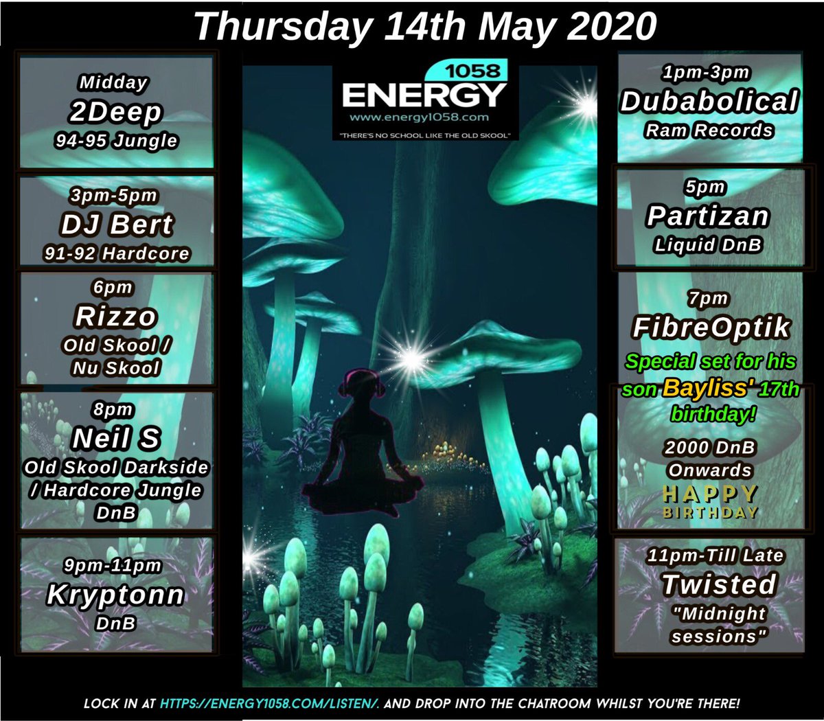 energy1058's tweet photo. ⚠️ #Thursdayfire ❗️🔥 #Energy1058 #Midday #DNB #Ninetieshardcore #raving #Oldskool #oldskooltunes
•
https://t.co/BvUJIxANXs 🏴☠️
•
@dubab0lical @Dj80Rizzo @fibreoptikdj @DjBert4 @djkryptonn
•
#lockdownradio #happybirthday
#ramrecords #liquiddnb #nuskool #midnight #edm https://t.co/aFhmSuhT27