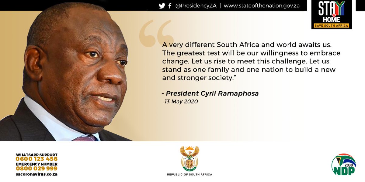 PresidencyZA's tweet photo. Following meetings of Cabinet and the National Coronavirus Command Council, President @CyrilRamaphosa is updating South Africans on our national response to the threat of Covid-19. https://t.co/XPlNjYSXq6