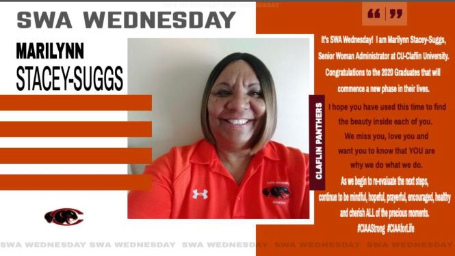 CIAAForLife's tweet photo. It's #SWAWednesday with a special message from @ClaflinPanthers Marilynn Stacey-Suggs! https://t.co/lKPHbTDtqo