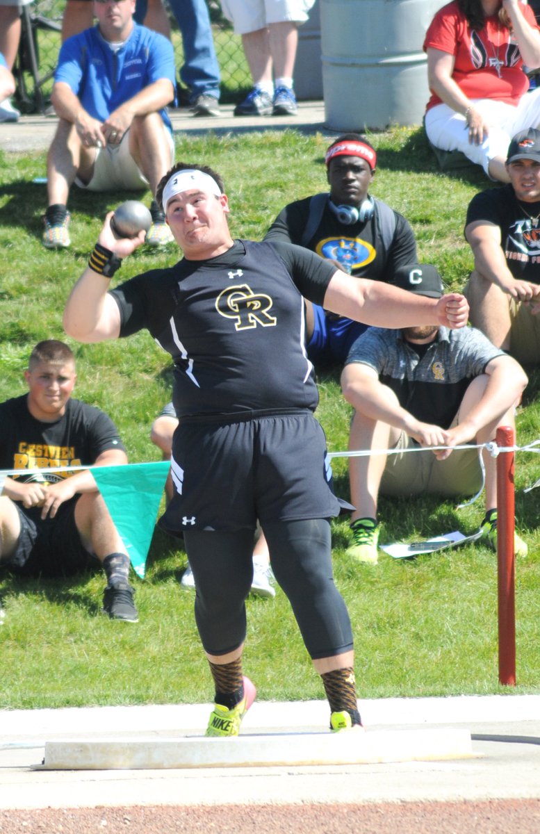 Our #StateChampionSpotlight today is on Back-to-Back State Shot Put champ DOMINIC PERRY! <a href="/_D_Perry_/">Dominic Perry</a> won in ‘18 with a throw of 56’-8” and in ‘19 with a school record throw of 62’-11”.                                            Photo courtesy: Morning Journal