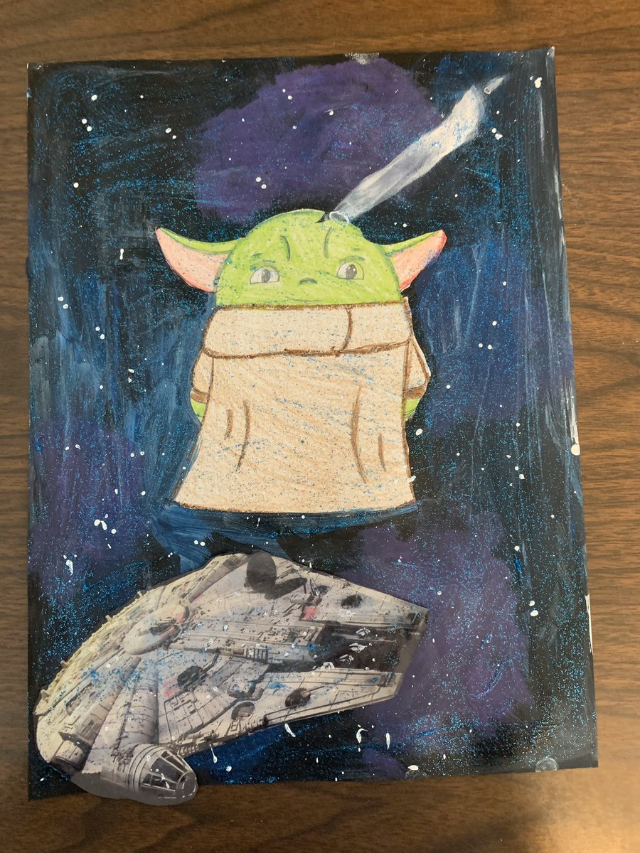 I have had some really fun Star Wars pictures come in. We drew Baby Yoda for our Specials Zoom <a href="/HumbleISD_MBE/">Maplebrook Elem</a> This is a cool one from Brooklynn ! <a href="/VisualArtHumble/">Humble ISD Visual Arts</a> #mbebears2020 #mbeisfamily