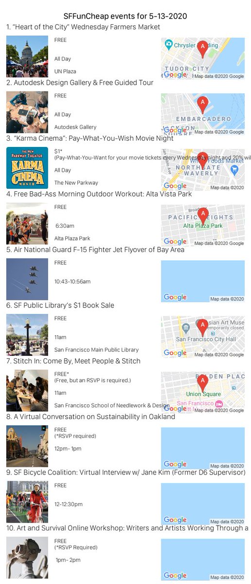 sffuncheap's tweet photo. Events for Wednesday 5/13/20 https://t.co/l57sKjaeO8 #sffuncheap https://t.co/kqTh2sDLH5