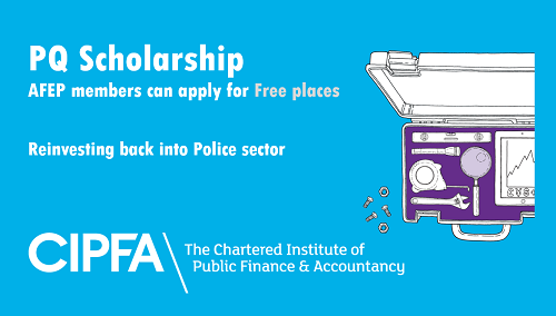 CIPFA's tweet photo. #AFEP PQ scholarship initiative - Free places available to AFEP programme members. For more information on how we are reinvesting back into the #policesector, visit https://t.co/d4372Sp0Ss
#NPCC @PoliceChiefs @AssocPCCs and #PACCTS #CIPFAPolice2020 https://t.co/OYyLf4tRot