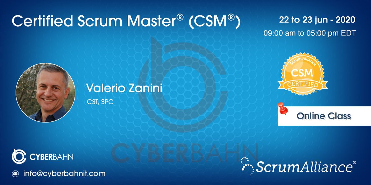 CyberBahnIT's tweet photo. @CyberBahnIT is running a #virtual #csm class. The #certifiedscrummaster is a great credential to boost your profile and learn the new way of working with #people. If interested, please view the course and registration details here: https://t.co/HgipBTV1XU https://t.co/F6TB22tpcI