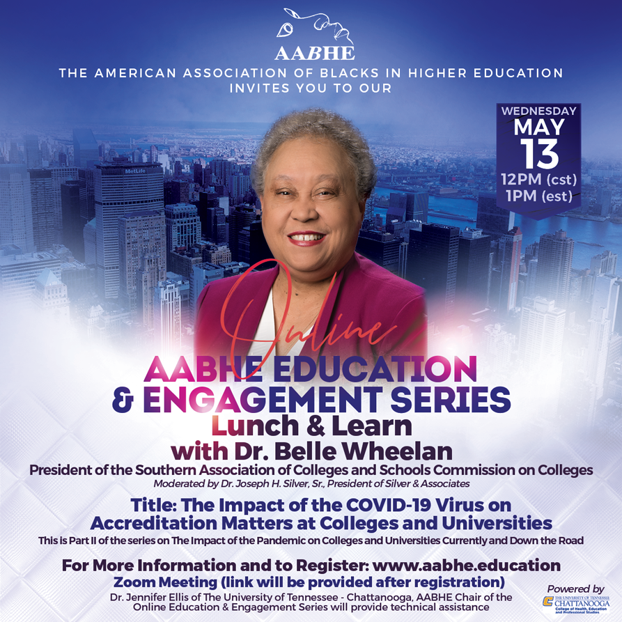 A few spots left and there's still time to sign up!
Join AABHE TODAY at 12pm CST/1pm EST for Part II of The Impact of the Pandemic on Higher Education. Register NOW at aabhe.education!