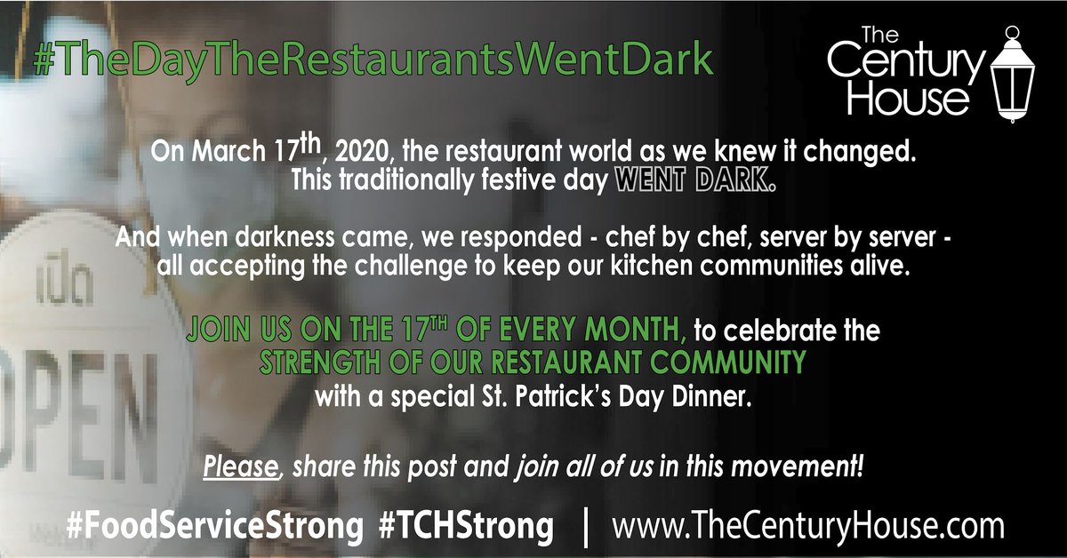 Join us on 5/17 as we celebrate the strength of our restaurant community!
Order online for pick up or delivery:
thecenturyhouse.com
.
#thedaytherestaurantswentdark #518foodies #thecenturyhouse