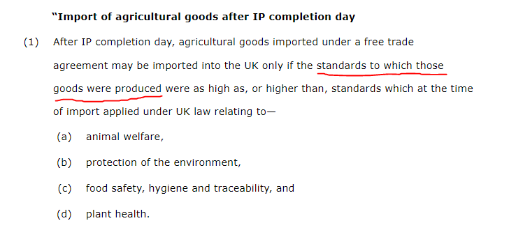 4/ Next question, what does "standards TO WHICH those goods were produced" actually refer to? To me, when something is produced TO a high standard that implies a test of the final product against UK standards, not the production methods. That's a critical difference.