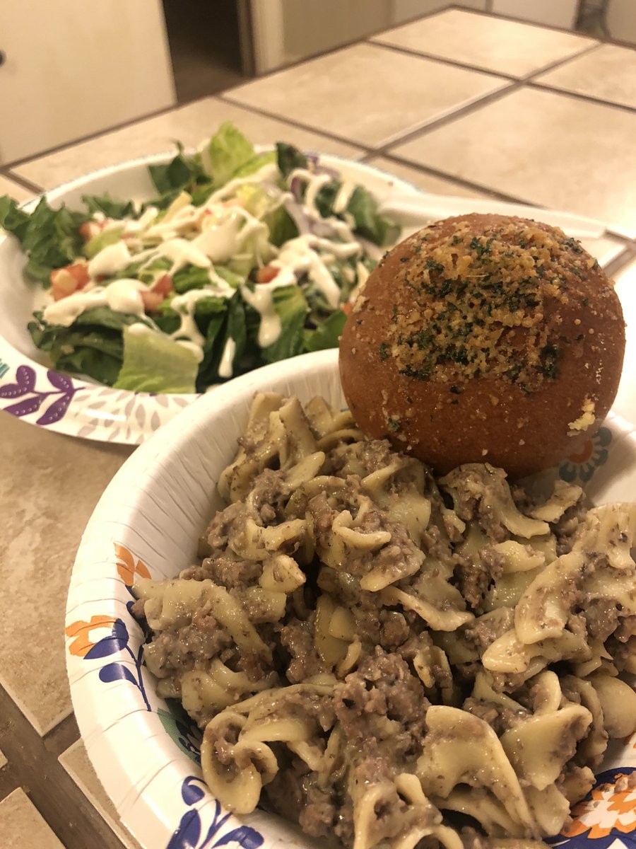 Beef stroganoff family meal is still available today! $40 for a huge portion (serves 4-6) of stroganoff, mashed potatoes, salad, and rolls! 🤤🤤😍 Call for curbside pickup!