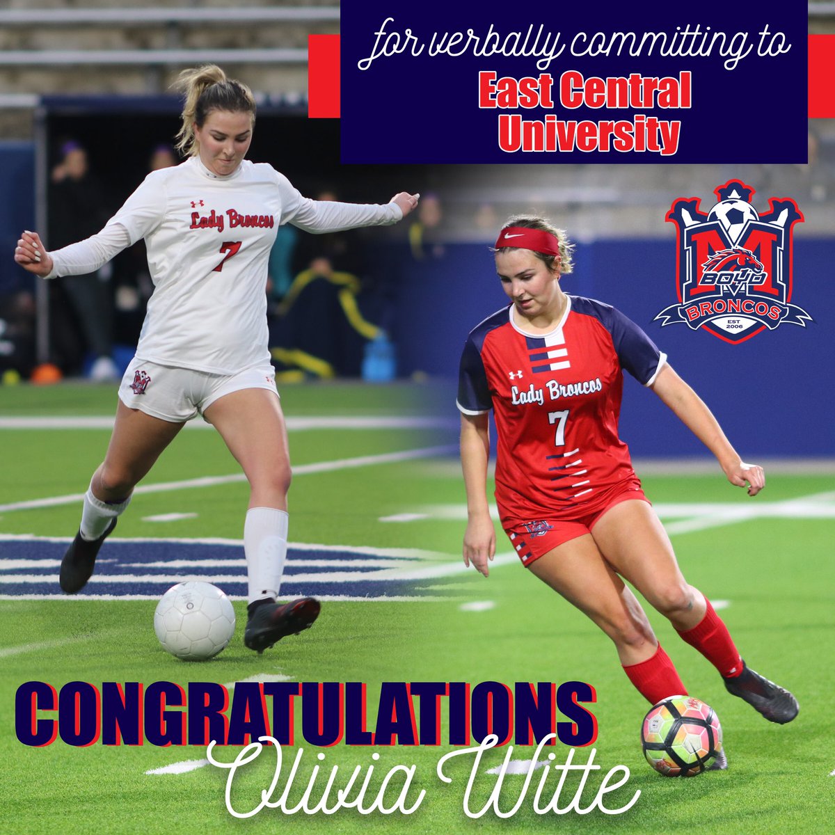 GirlsBoyd's tweet photo. We are proud to recognize 2 of our junior Lady Broncos who have verbally committed to play soccer at the next level at East Central University in Oklahoma.  Olivia Witte verbally committed to ECU in Dec. and Makayla Smith committed last week.  Congratulations! https://t.co/5cfAQIHEmV
