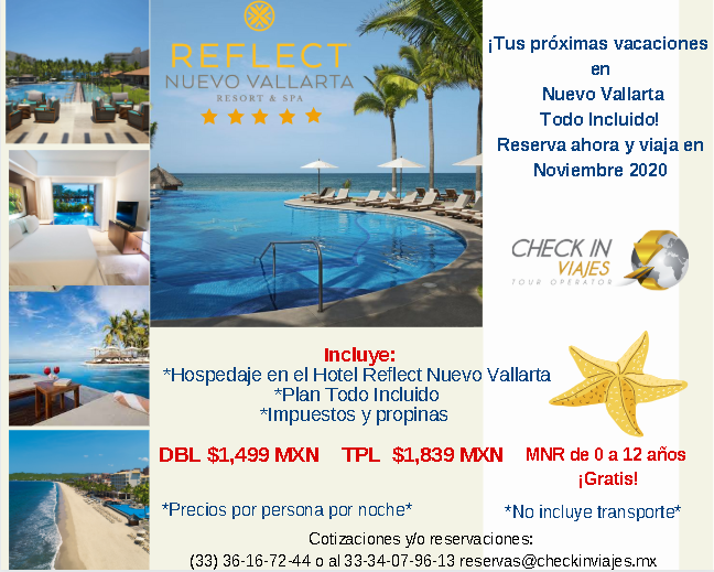 Checkinviajesmx's tweet photo. ¡El Hotel Reflect Nuevo Vallarta es el lugar ideal para tus próximas vacaciones! Reserva ahora con nosotros https://t.co/o91UBPd0Zm