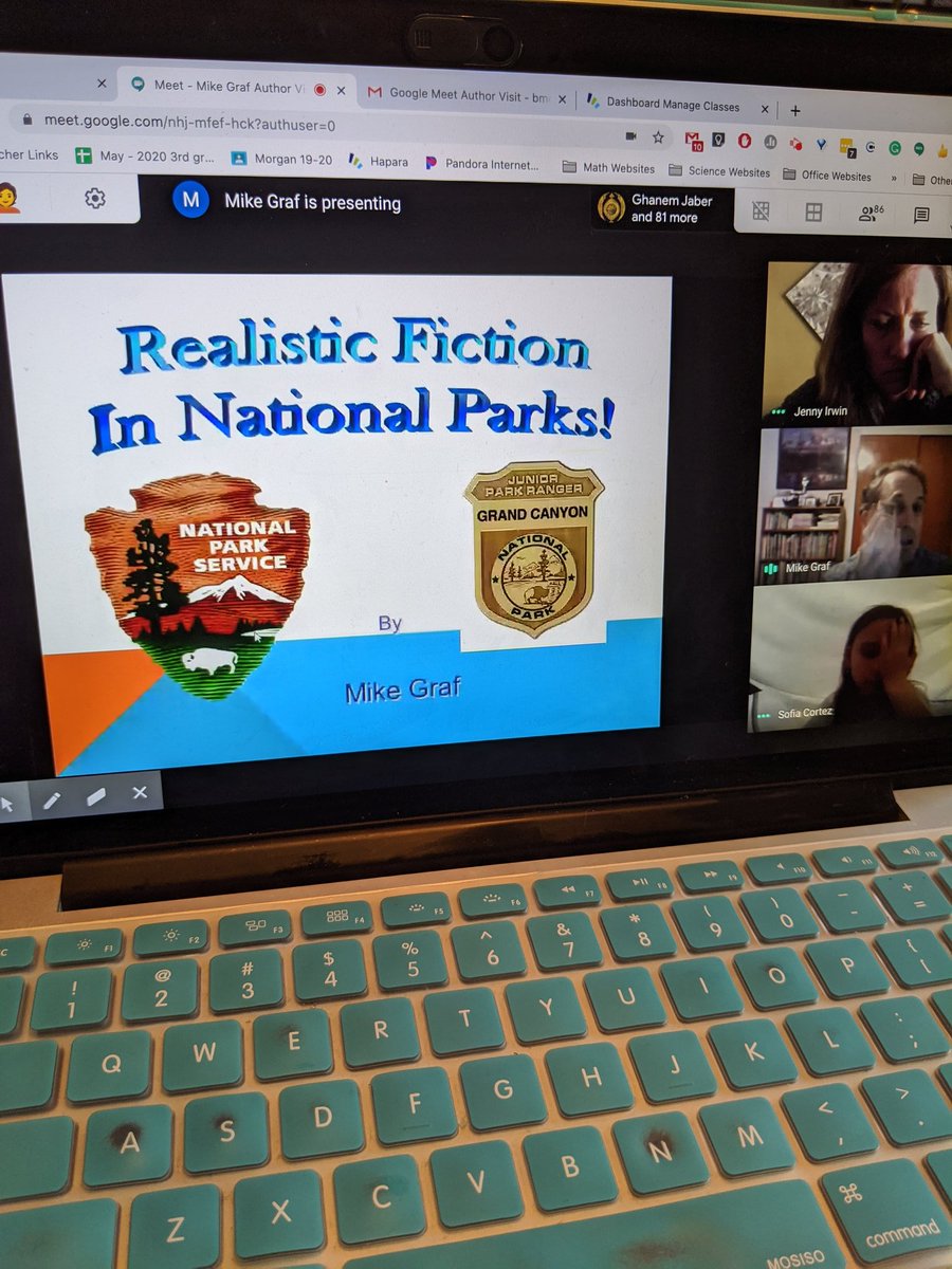 MissMarsz59's tweet photo. Students finished up their National Park Project this week and today we are doing a virtual author visit with @mikegrafauthor 🌄 With 80+ people on the video chat Mike and the students did a fantastic job! 

#gower62 #elearning #authorvisit #nationalparks #ThisisGower https://t.co/JKGfnzyTvB