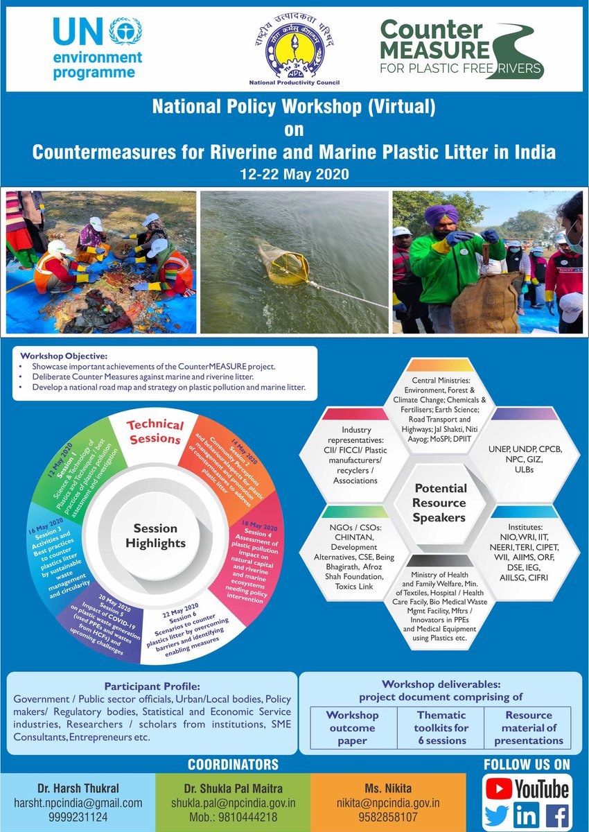 vijayNe11088447's tweet photo. Join @NPC_INDIA_GOV #webinar on #CommunityPerceptions &amp; #behavioral aspects for #plasticmanagement &amp; #PROMOTION of #countermeasures to address #plastic litter
Date: 14 May 20
Time: 14:30 – 17:00 hrs
Reg now: https://t.co/4JNDdDD2Lt
@moefcc 
@WorldBank
@MoJSDoWRRDGR 
@NITIAayog https://t.co/8aBWq6xEkn