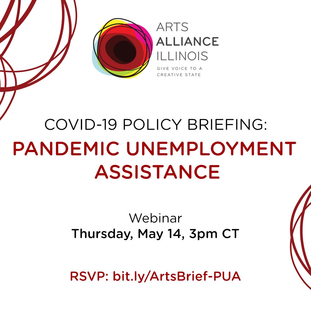 If you have questions on the state’s new PUA system for independent contractors, or unemployment in general, check out our webinar this week featuring a rep from <a href="/IllinoisIDES/">Illinois Department of Employment Security</a>!

⏰ Thurs, 3pm CT
👉🏽 bit.ly/ArtsBrief-PUA