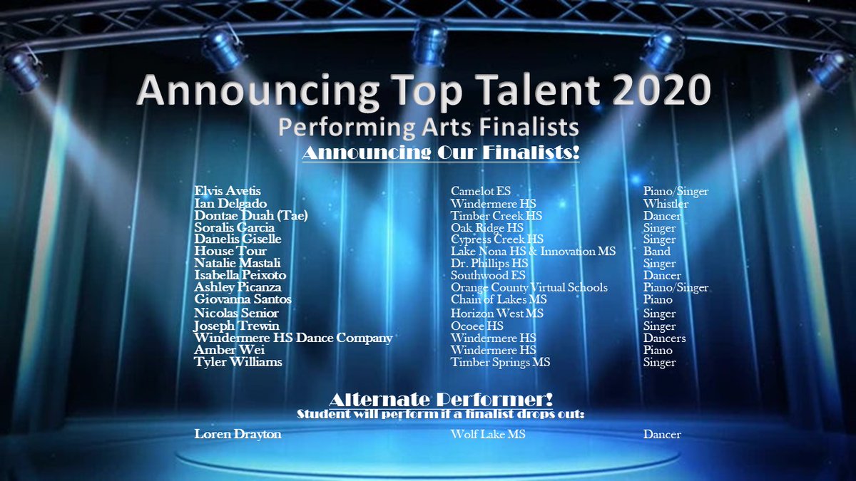 OcpsEast's tweet photo. Top Talent Virtual Show, Friday, May 15, 2020! 6-8 p.m. Live Broadcast: https://t.co/HgdRt1CHmW Don't forget to vote! We have 2 students from Camelot ES and Timber Springs MS representing the East who need our support. Text FFSTAGE to 41444. https://t.co/Fb98zX6RQd
